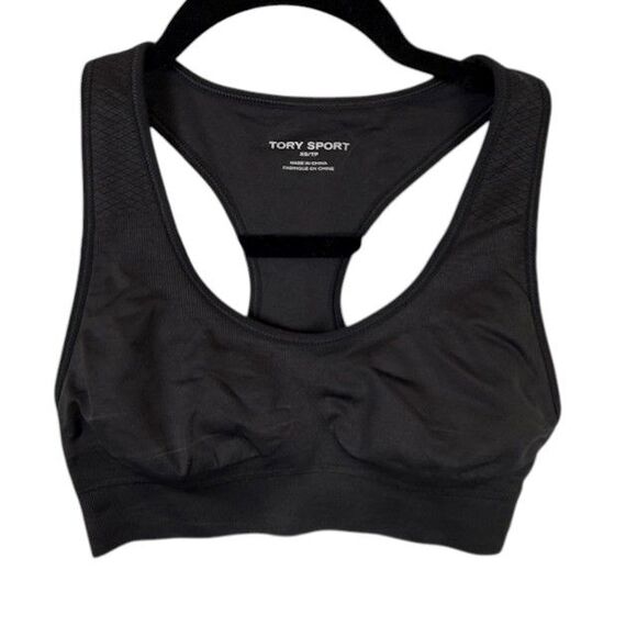 Tory Burch Sport Seamless Racer Back Sports Bra Black Back Logo Size XS - Picture 2 of 7